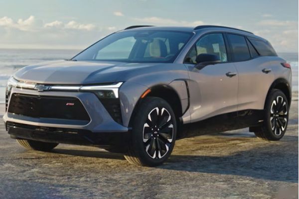 Three Quarters View of a 2025 Chevrolet Blazer EV on a Beach