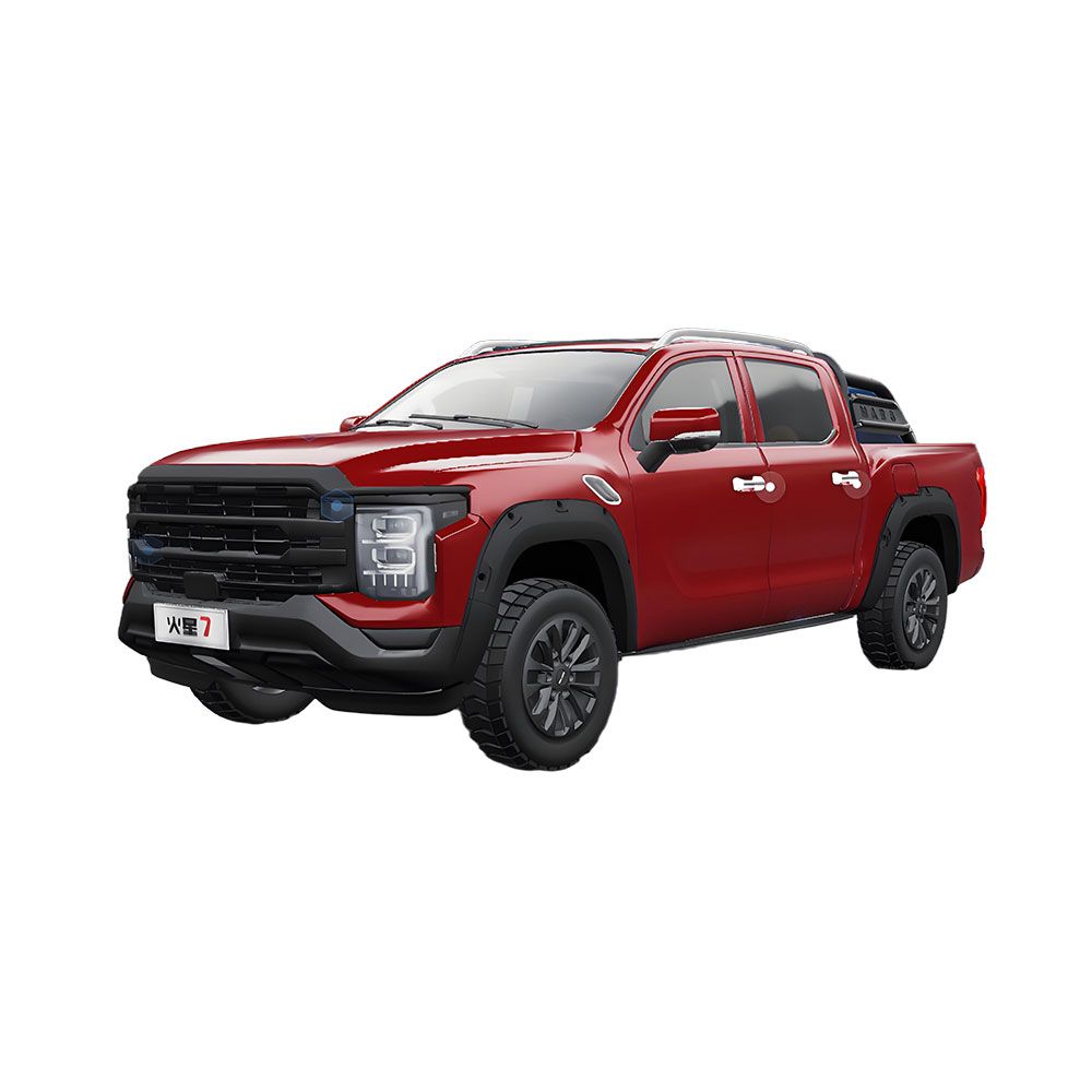 根据这张图片写一个简短的ALT, 用英语写,一句就行了 A red pickup truck model named Mars 7.