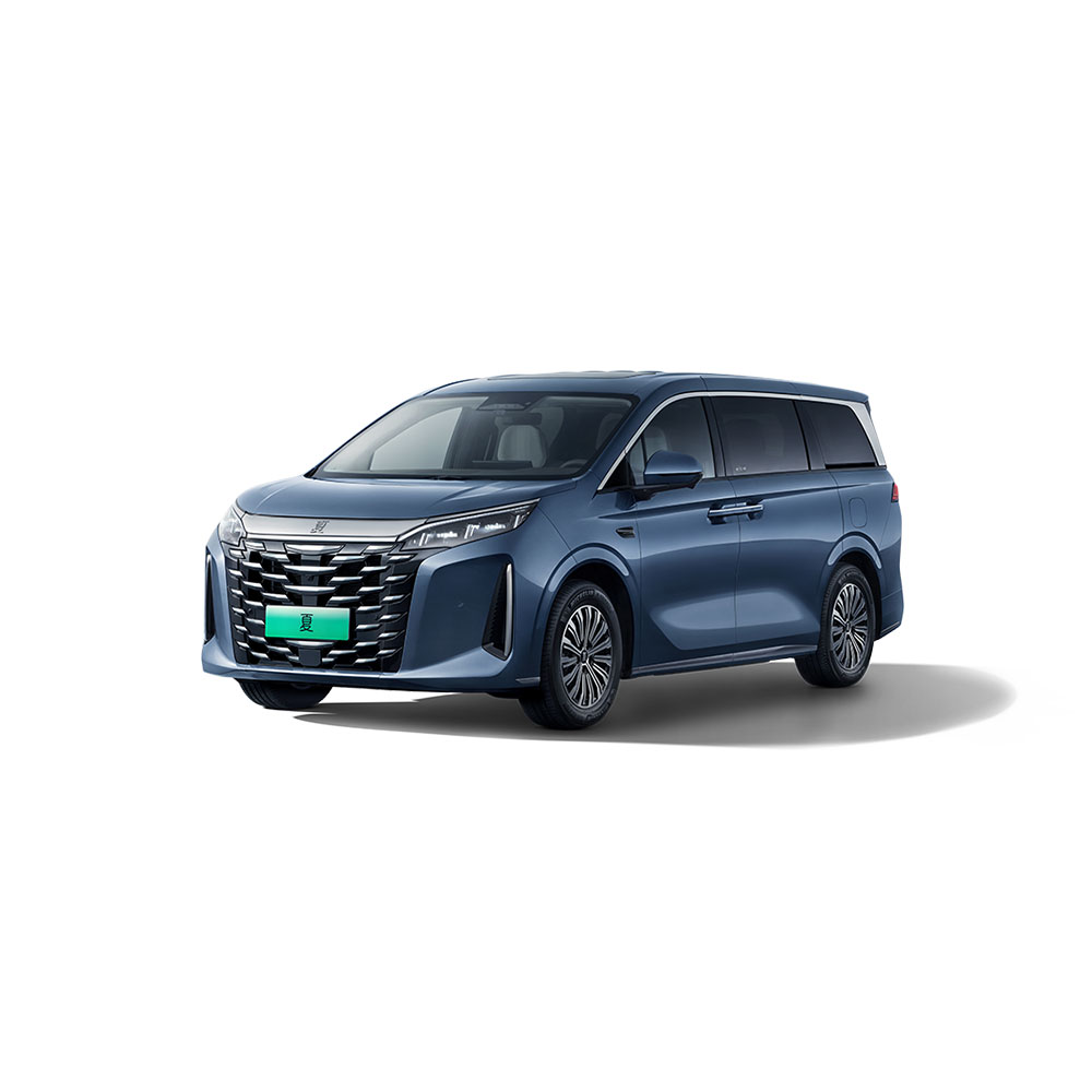 A blue MPV with a green license plate, isolated on a white background.