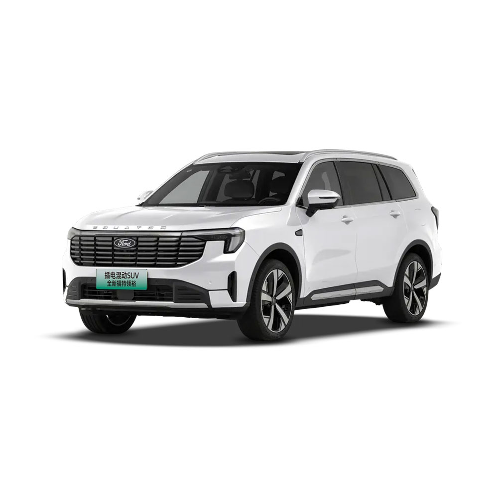 A white Ford Equator plug - in hybrid SUV with a green license plate.