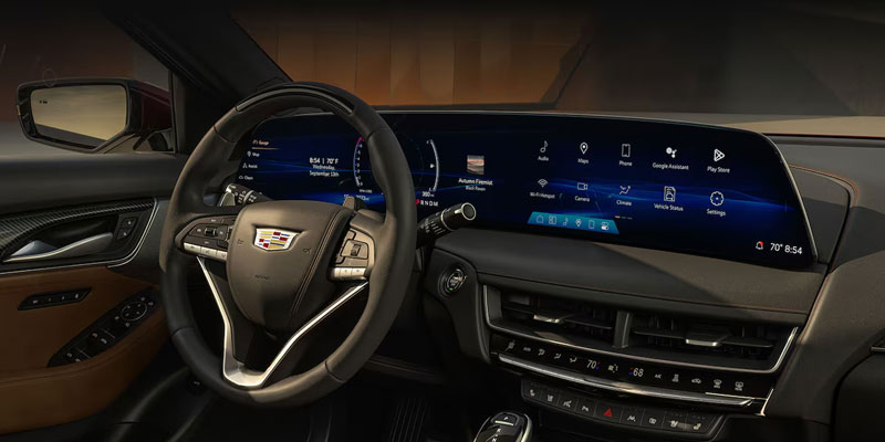 Passenger Side View of the Sleek Dashboard and LED Display Screen in a 2025 Cadillac CT5