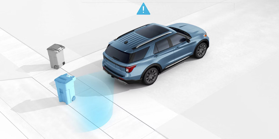A photo illustration of sensors on a 2026 Ford Explorer SUV using driver-assist technology