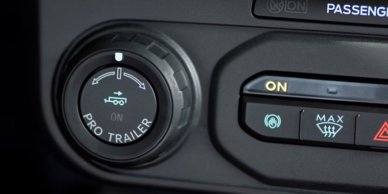 Close-up of the Pro Trailer Hitch Assist knob on a 2026 Ford Maverick pickup
