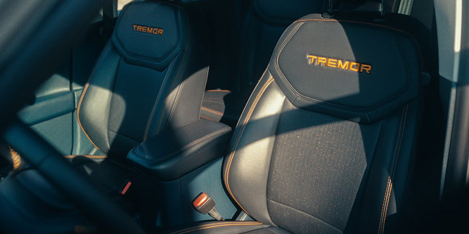 Close-up of the seat backs on a 2026 Ford Maverick Tremor model