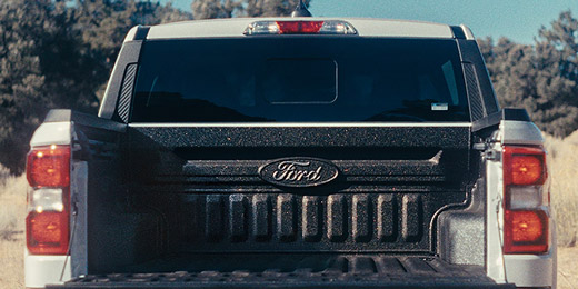 Rear view of 2026 Ford Maverick Tremor model with the tailgate lowered