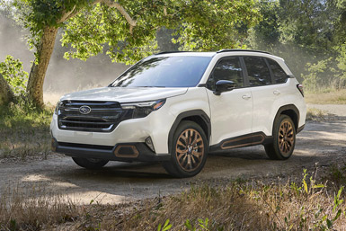 2026 Subaru Forester Crystal White Pearl Sport Front Three-Quarter View