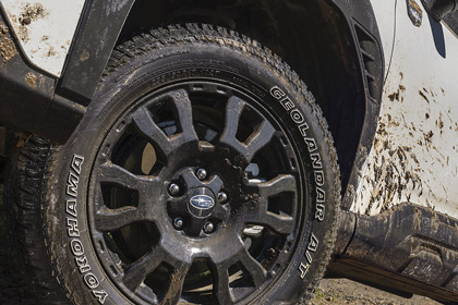 2026 Subaru Forester Wilderness with 17-inch matte black-finish alloy wheels and Yokohama GEOLANDAR all-terrain tires