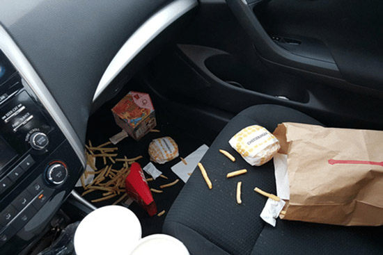 Food scraps left inside the car