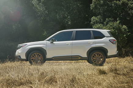 Side view of the 2026 Subaru Forester Crystal White Pearl Sport model