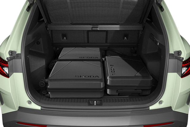 The 2026 Skoda Elroq's trunk space after folding down the rear seats