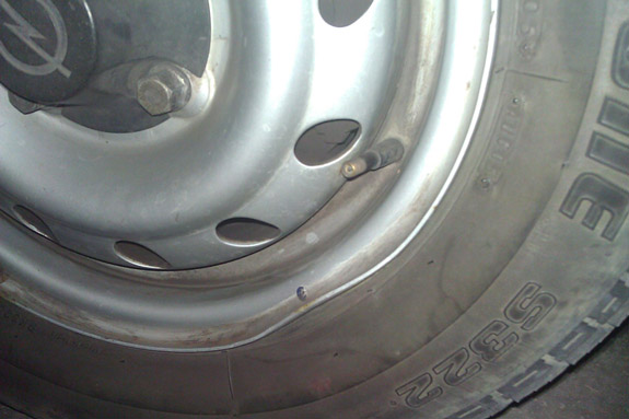 The car wheel rim was slightly deformed
