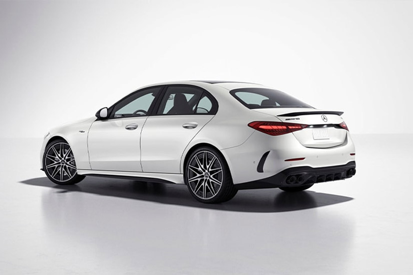Three-quarter view of the rear of the 2026 Mercedes-AMG C43