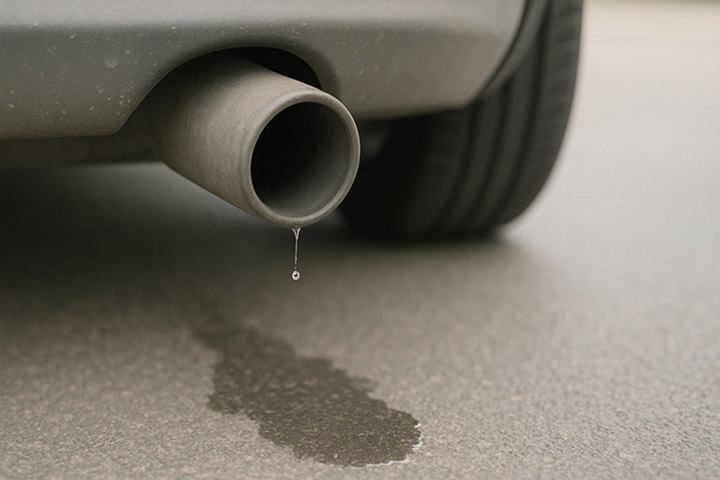 Water dripping from car exhaust pipe