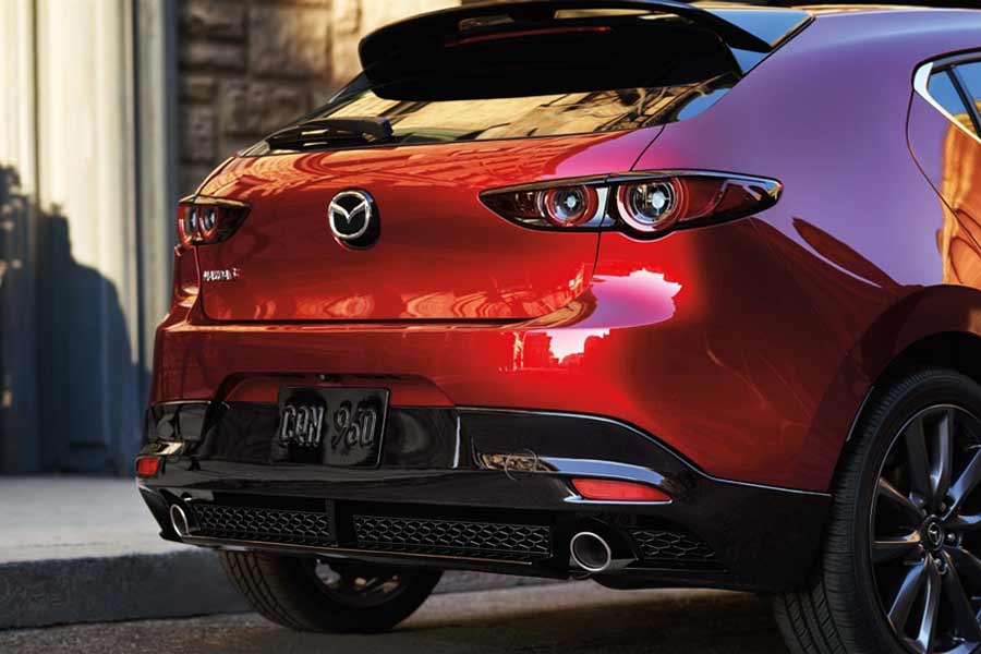 Close-up of the rear of the 2026 Mazda 3 hatchback