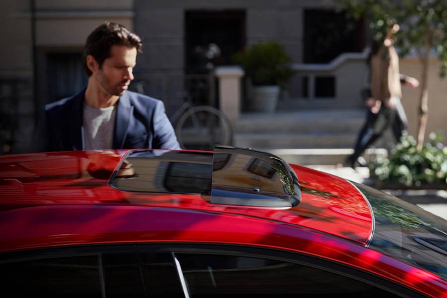 Close-up of the sunroof on the 2026 Mazda 3 hatchback
