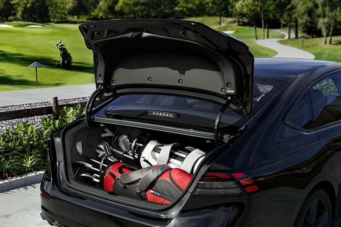The trunk of a 2026 Honda Accord Hybrid fully loaded
